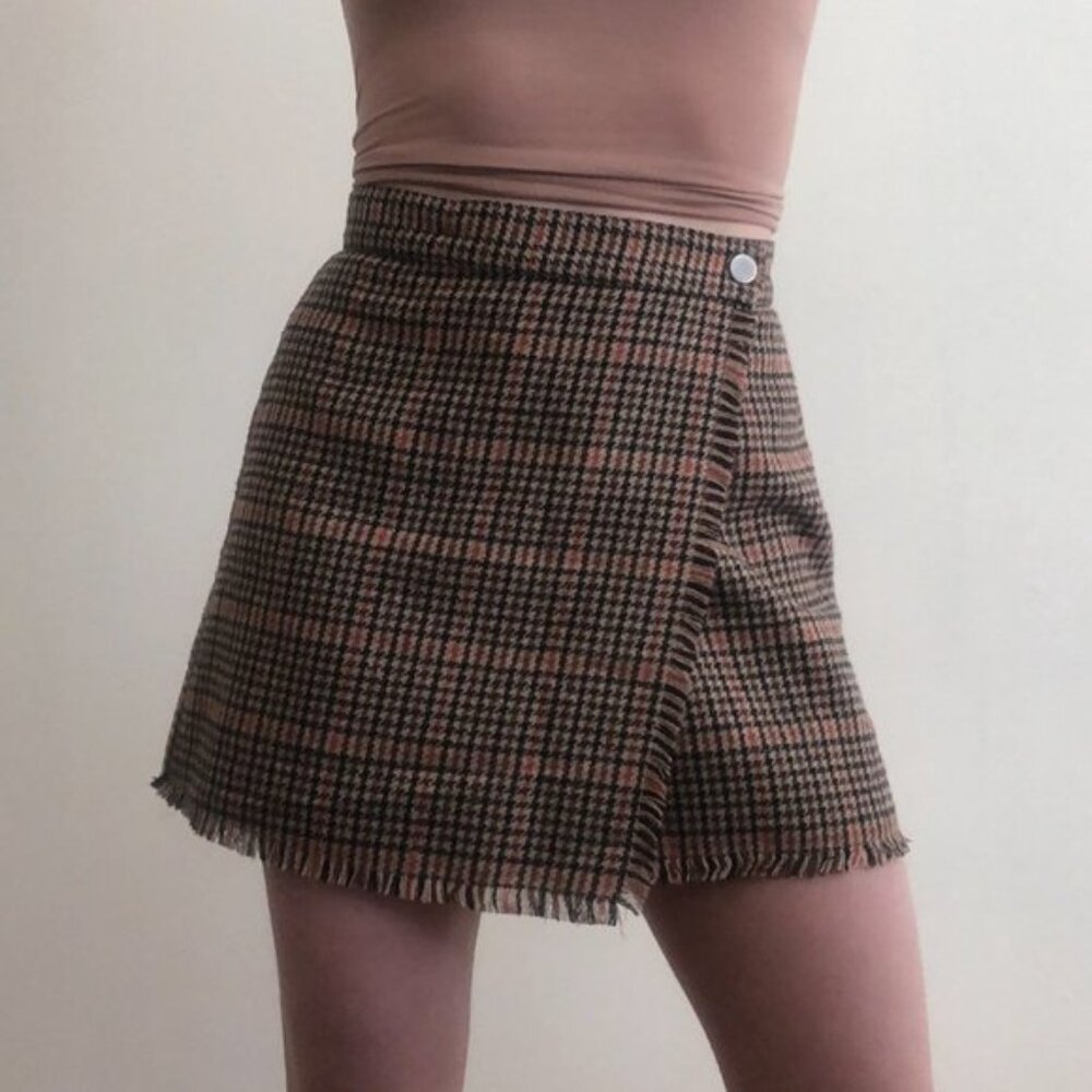 Urban Outfitters Plaid Houndstooth Wrap Mini Skirt